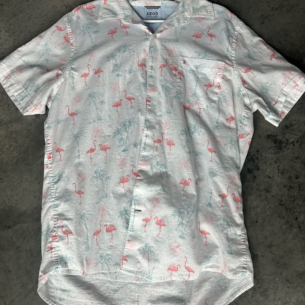 IZOD Men's White Flamingo Print Shirt